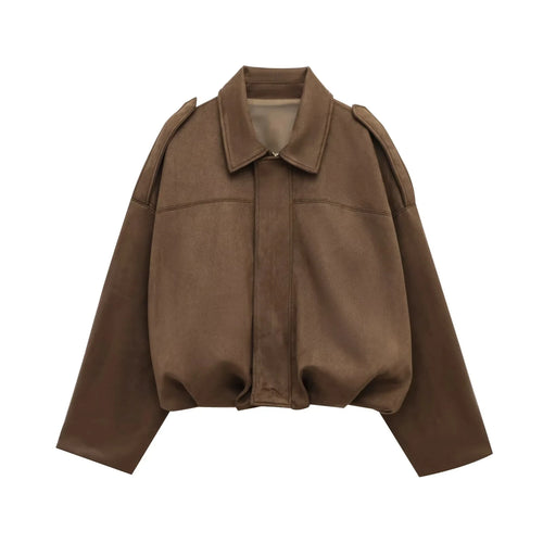 HH Women's Street Fashion Solid Loose Suede Texture Coats Causal Long