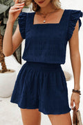 Textured Square Neck Top & High Waist Shorts Set